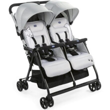 CHICCO Ohlala Twin Cochecito Doble Compacto - Desde el nacimiento - Hasta 15kg - 78cm de ancho - Barra de seguridad - Silver cat