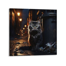 Impression sur toile - XFUHB - Chat gentleman gangster - 30x30 cm - Cadre bois