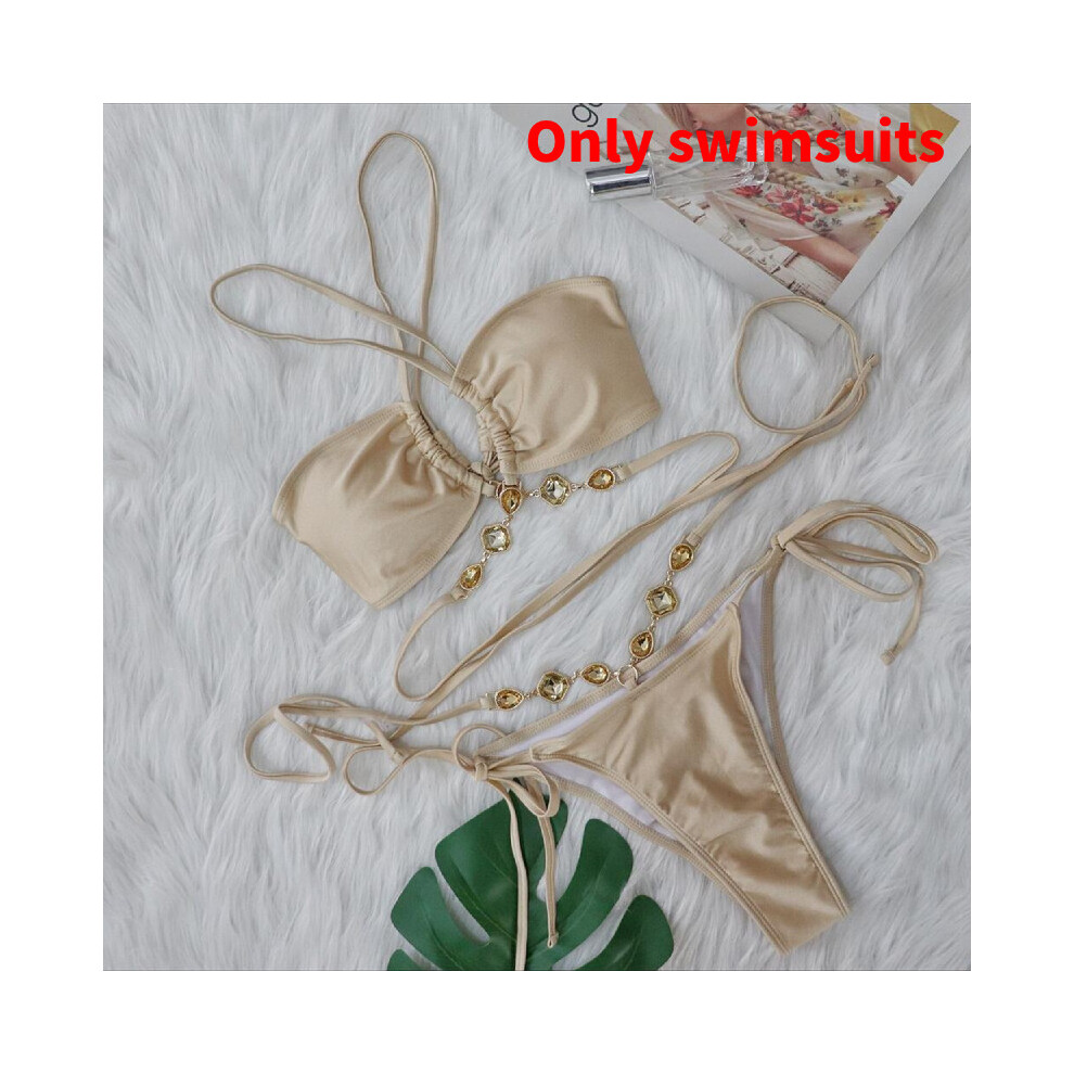 (Khaki, M) Strap Bikini Cross Top Triangle Bottom Comfortable Nylon Beachwear Fabric Summer-image-OPC-PKJ6ZDW-NEW