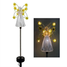 Solar Angel Garden Stake Lights Iron Winged LED Angel Solar Cemetery Grave Decorations Pathway Lights Yellow 1Pcs