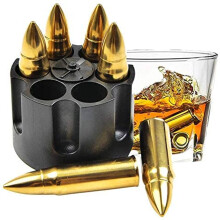 Stainless Steel Whisky Stones Bullets With Base 6-Piece Reusable Metal Ice Cubes Large Spherical Gold Finish Gift For Men