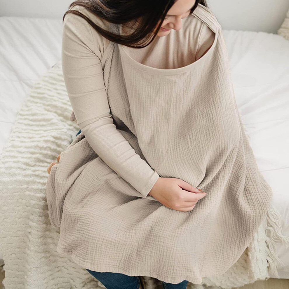 Nursing for Baby Breastfeeding Privacy Nursing Covers Cotton Poncho Adjustable Strap 360 Degree Coverage Khaki