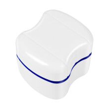 denture box case with rinsing basket for false teeth storage blue