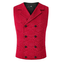 Men's Paisley Vest Double-Breasted Brocade, Floral, Formal Lapel, Gothic Steampunk Victorian Wedding Style, Red, Size S