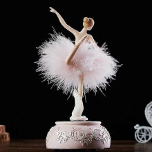 (White) Ballerina Music Box Dancing Girl Swan Lake Carousel With Feather For Birthday Gift
