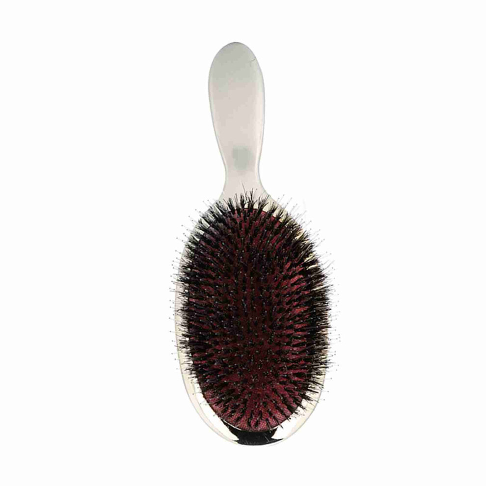 Oval Nylon Bristle Hair Brush Anti Static Scalp Comb Silver 2 Colours