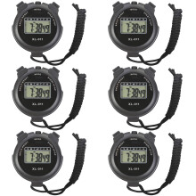 6-Pack Multi-Function Electronic Digital Sport Stopwatch Timer With Large Display Date Time Alarm Black Coaches Referees