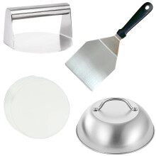 Burger Press Kit 12-Inch Smash Spatula 9-Inch Cheese Dome 50 Wax Discs 4-Piece Set For Smash Burger Press