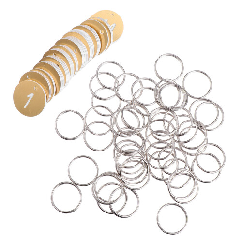 50 etiquetas plásticas redondas numeradas com argolas para chaves