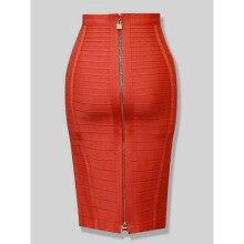 (L, H888-Orange) Women's Elastic Bodycon Summer Pencil Bandage Skirt in Orange, Blue, Black, Red, White & Pink, 58cm