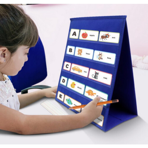 Double Sided Desktop Pocket Chart Tabletop Foldable Schedule Display for Classroom Green 2