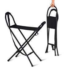 Walking Stick with Seat Folding Cane Chair With Tall Handles Shoulder Strap Four-Leg Base Wide Mesh Seat Outdoor