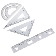 set di 4 pezzi righello metallo con squadra triangolare e goniometro