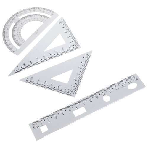 set di 4 pezzi righello metallo con squadra triangolare e goniometro
