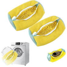 (Gery 2pcs) Cotton Shoe Washing Bag Laundry Net Fluffy Fibers Easily Remove Dirt Anti-deformation