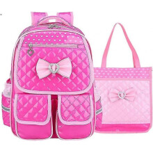 2 Pack Cute Bow Print Backpack Set Girl School Bag Small Rose Red Zekai