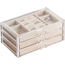 Women Jewelry Box with 3 Drawers, Velvet Jewelry Organizer