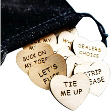 Date Night Activity Tokens 20 Heart-Shaped Wooden Tokens Black Bag, Funny Couples Games Valentines Gift 18+ Pack 1