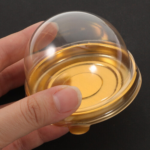 50Pcs Small Cake Boxes Portable Clear Mousse Container Golden Color 1