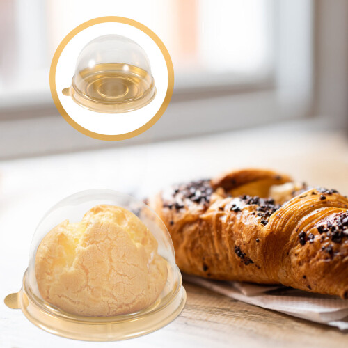 50Pcs Small Cake Boxes Portable Clear Mousse Container Golden Color 2