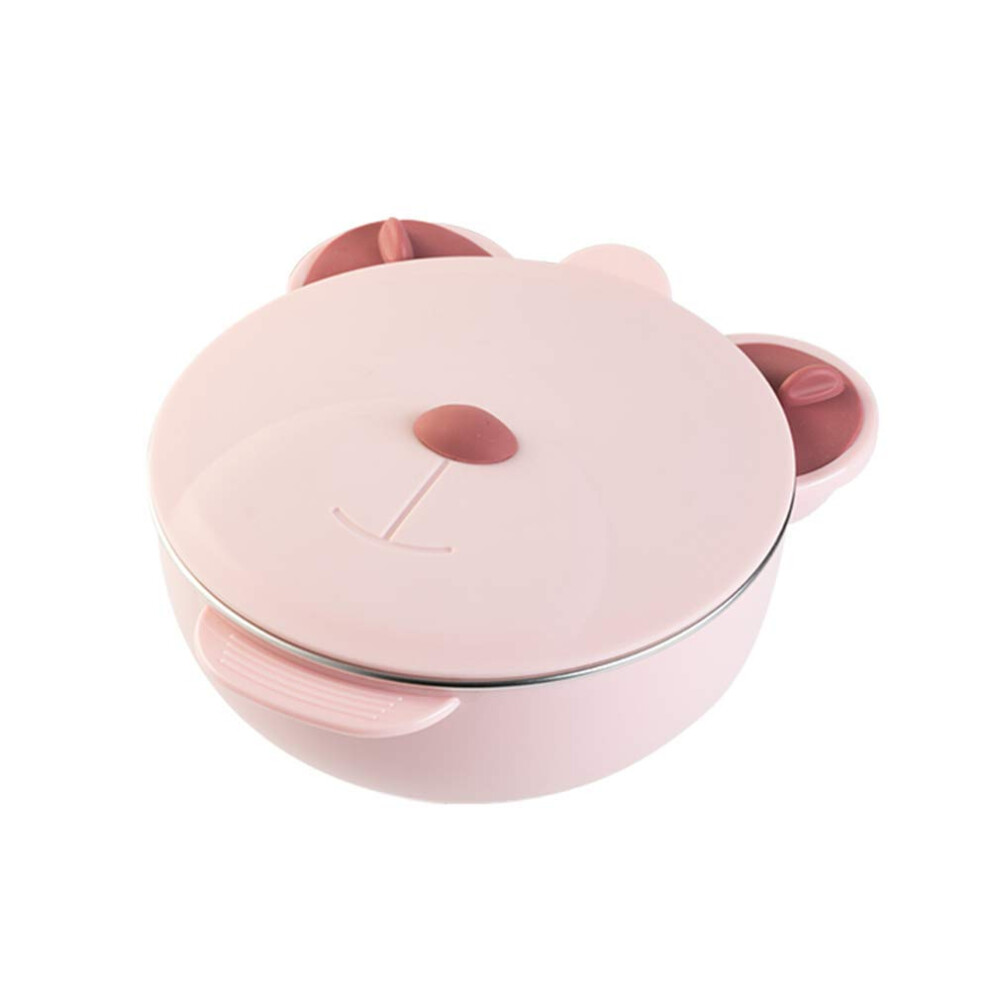 Baby Water Filled Insulation Bowl, Stainless Steel Plate, Suction Cup Anti-Fall Toddler Tableware Fork Spoon Set, Pink A