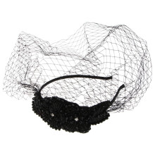 Diadema de Malla con Decoración Manual de Diamantes para Mujer (Negro)