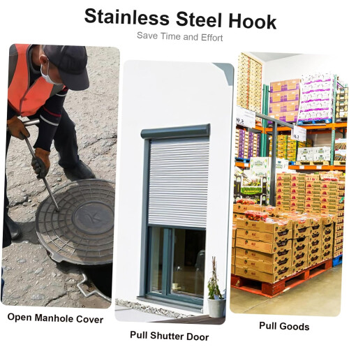 Manhole Cover Hook Stainless Steel T Hook Lifter Tool For Covers Grates Doors, Multi-Functional 2