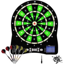 Illuminated 13" Electronic Dart Board Set, 48 Games, 6 Soft Tip Darts, Automatic Scoring, Compact Green Board