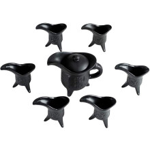 Sake Wine Set 7-Piece Ceramic Black Retro Japanese Style Dispenser Sake Cup Set For Cold Or Warm Drinks Home Decor