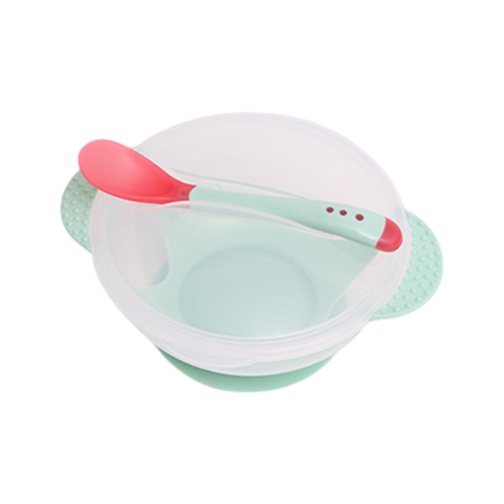 Infant Feeding Bowl Strong Suction Base Temperature Sensing Spoon Independent Suction Bowl Safe For Baby Learning Green