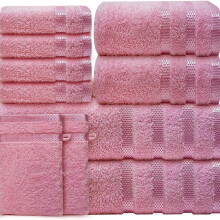 (Pink 10pcs Premium) 10 Luxury Towel Set- 10 Piece Towels for Bathroom 100% Cotton-2 Bath Towels, 2 Hand Towels, 4 Face cloth & 2 Body Wash Gloves Highly