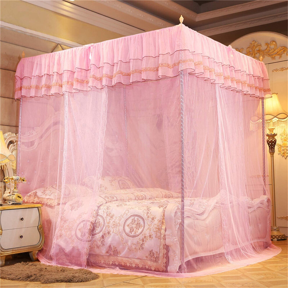 Bed Curtains Canopy Princess Ruffle Tassel Mosquito Net, 4-Corner, Water 1.2M X 2M, For Girls Boys Kids Green