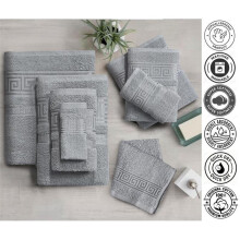 (Light Grey, Face Cloth) 100% Cotton Egyptian Range Towels with Viscose Greek Border - Super Soft Absorbent 500 GSM - Hand, Bath. Bath Sheet and Face available