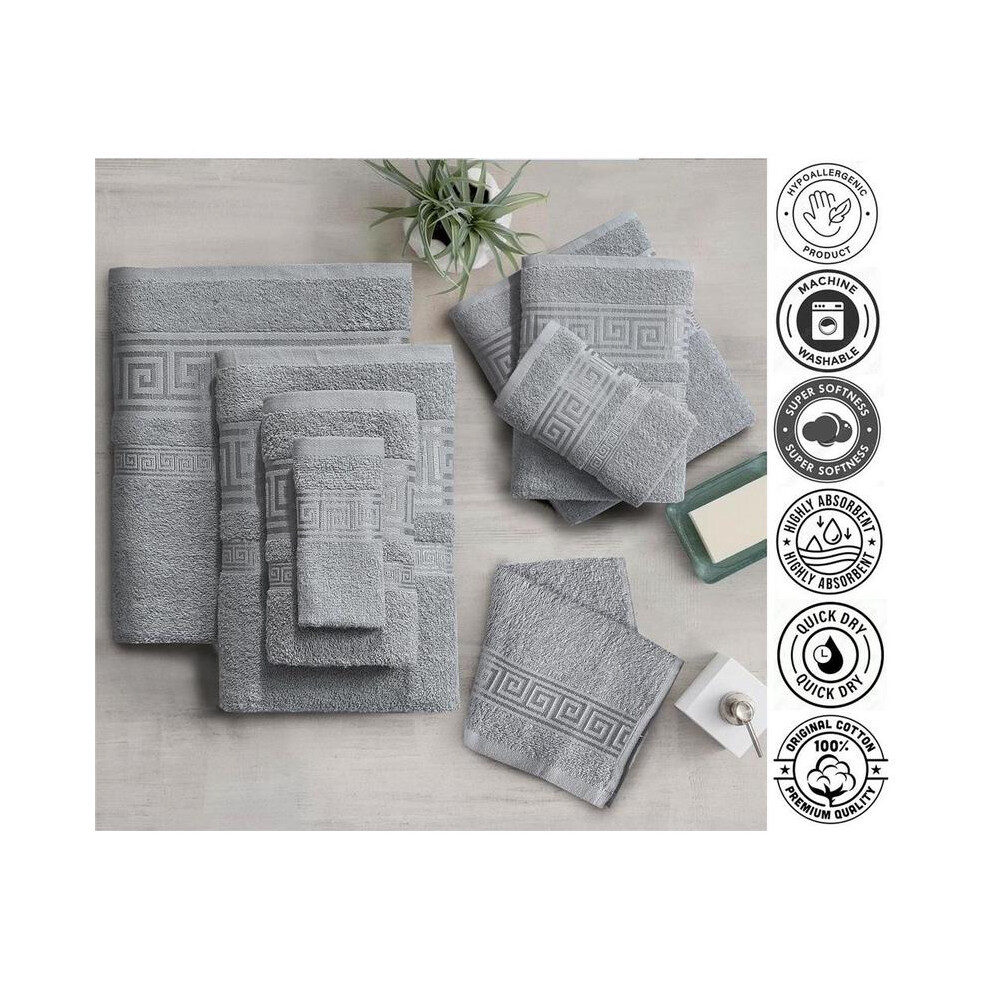 (Light Grey, Bath Sheet) 100% Cotton Egyptian Range Towels with Viscose Greek Border - Super Soft Absorbent 500 GSM - Hand, Bath. Bath Sheet and Face-image-OPC-PKJBTTK-NEW