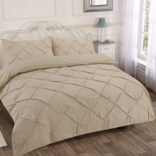 (Latte, Double) Premium Quality Pintuck Design - Universal Fit Single Duvet Cover Set - 200 Thread Count Polycotton (50% Cotton & 50% Polyester) Quilt Beddi