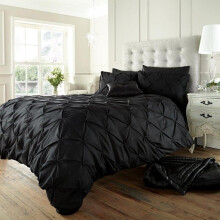 (Black, Double) Premium Quality Pintuck Design - Universal Fit Single Duvet Cover Set - 200 Thread Count Polycotton (50% Cotton & 50% Polyester) Quilt Beddi
