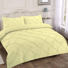 (Lemon, King) Premium Quality Pintuck Design - Universal Fit Single Duvet Cover Set - 200 Thread Count Polycotton (50% Cotton & 50% Polyester) Quilt Beddi