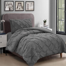 (Charcoal, King) Premium Quality Pintuck Design - Universal Fit Single Duvet Cover Set - 200 Thread Count Polycotton (50% Cotton & 50% Polyester) Quilt Beddi