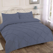 (Grey, Super King) Premium Quality Pintuck Design - Universal Fit Single Duvet Cover Set - 200 Thread Count Polycotton (50% Cotton & 50% Polyester) Quilt Beddi