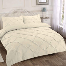 (Cream, Double) Premium Quality Pintuck Design - Universal Fit Single Duvet Cover Set - 200 Thread Count Polycotton (50% Cotton & 50% Polyester) Quilt Beddi