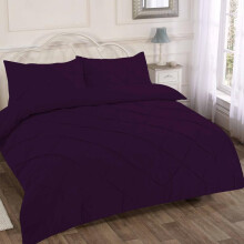 (Plum, Double) Premium Quality Pintuck Design - Universal Fit Single Duvet Cover Set - 200 Thread Count Polycotton (50% Cotton & 50% Polyester) Quilt Beddi