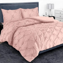 (Pink, Double) Premium Quality Pintuck Design - Universal Fit Single Duvet Cover Set - 200 Thread Count Polycotton (50% Cotton & 50% Polyester) Quilt Beddi