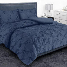 (Navy, Single) Premium Quality Pintuck Design - Universal Fit Single Duvet Cover Set - 200 Thread Count Polycotton (50% Cotton & 50% Polyester) Quilt Beddi