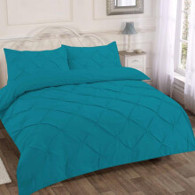 (Teal, King) Premium Quality Pintuck Design - Universal Fit Single Duvet Cover Set - 200 Thread Count Polycotton (50% Cotton & 50% Polyester) Quilt Beddi