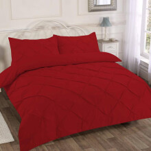 (Red, Double) Premium Quality Pintuck Design - Universal Fit Single Duvet Cover Set - 200 Thread Count Polycotton (50% Cotton & 50% Polyester) Quilt Beddi