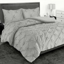 (Silver, Super King) Premium Quality Pintuck Design - Universal Fit Single Duvet Cover Set - 200 Thread Count Polycotton (50% Cotton & 50% Polyester) Quilt Beddi