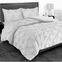 (White, Super King) Premium Quality Pintuck Design - Universal Fit Single Duvet Cover Set - 200 Thread Count Polycotton (50% Cotton & 50% Polyester) Quilt Beddi