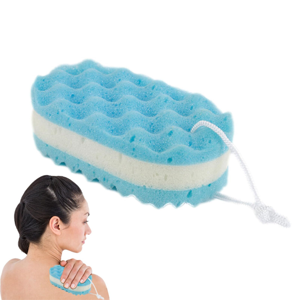Bath Sponge Body Scrubber - Ergonomic Gentle Foam Sponge, Three-Layer Foam Bath Towel, Blue