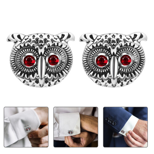 1Par Abotoaduras Masculinas Coruja Cobre Prata Para Roupa E Eventos 2