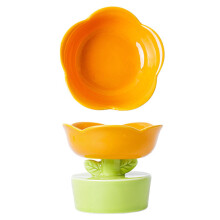 Elevated Cat Bowls Ceramic Cat Food Bowl 5.9-Inch Raised Base With Elevated Shallow Dish Flower Shaped Orange